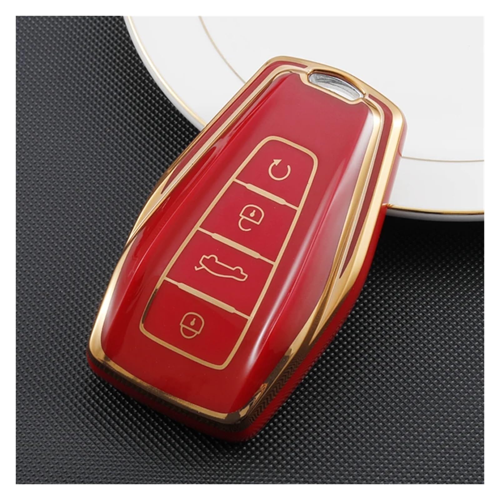 Schlüsselhülle Hülle TPU Gold Rand Auto Fernbedienung 4Taste Schlüssel Volle Abdeckung Shell Fob Fall Tasche Halter Für Proton X50 X 50 Schlüssel Schutz Zubehör(Styel A red) von SIBOUOU