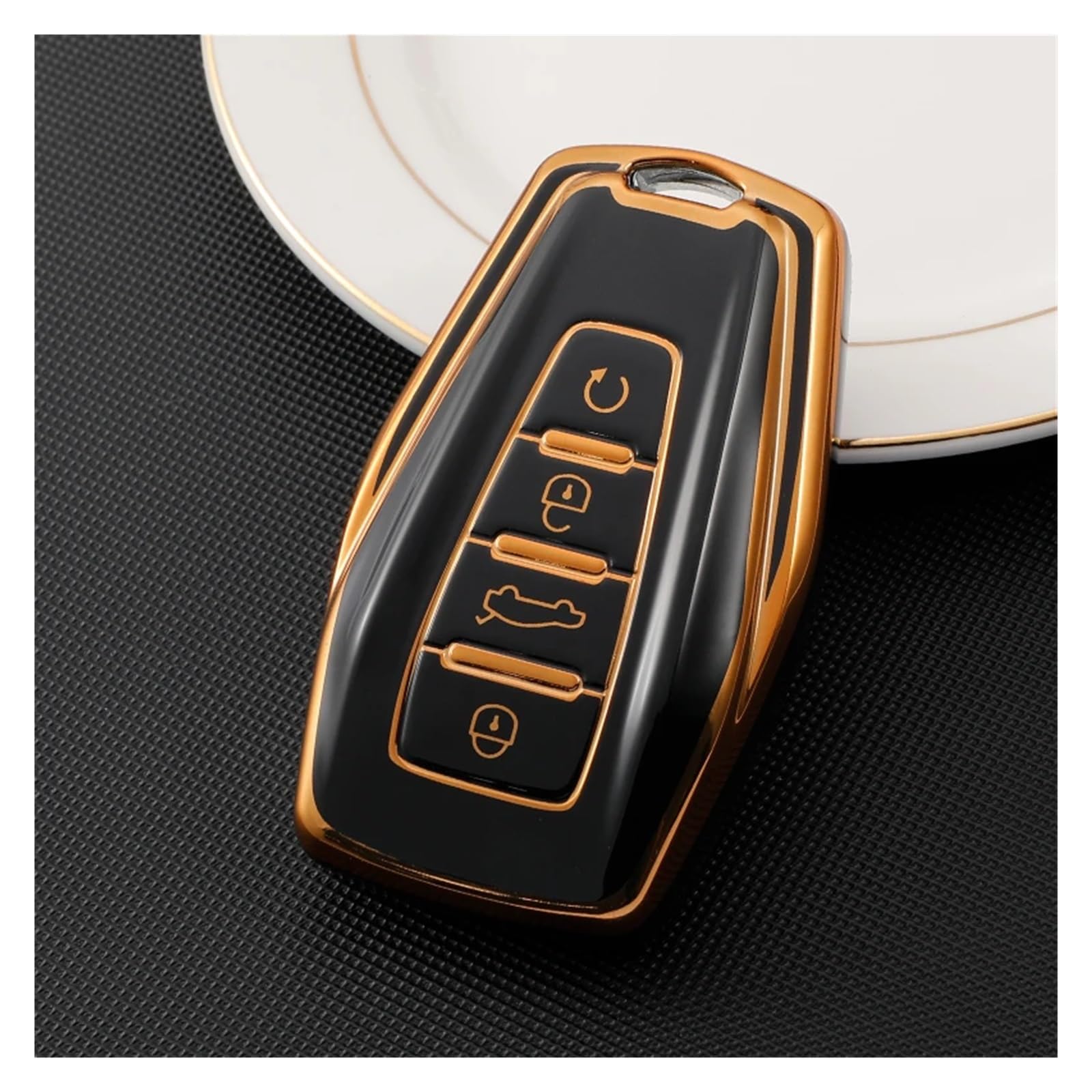 Schlüsselhülle Hülle TPU Gold Rand Auto Fernbedienung 4Taste Schlüssel Volle Abdeckung Shell Fob Fall Tasche Halter Für Proton X50 X 50 Schlüssel Schutz Zubehör(Style A Black) von SIBOUOU