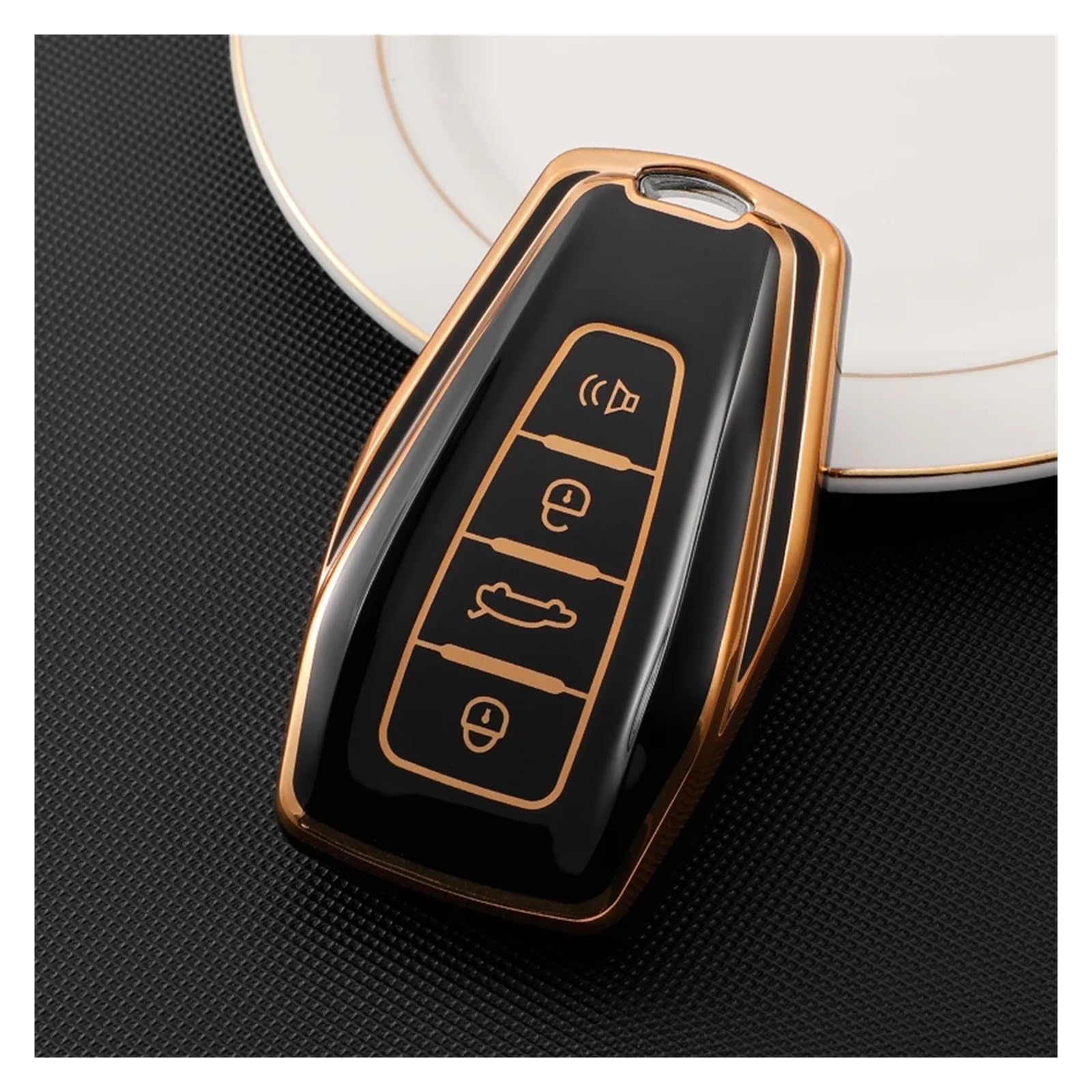 Schlüsselhülle Hülle TPU Gold Rand Auto Fernbedienung 4Taste Schlüssel Volle Abdeckung Shell Fob Fall Tasche Halter Für Proton X50 X 50 Schlüssel Schutz Zubehör(Style B Black) von SIBOUOU