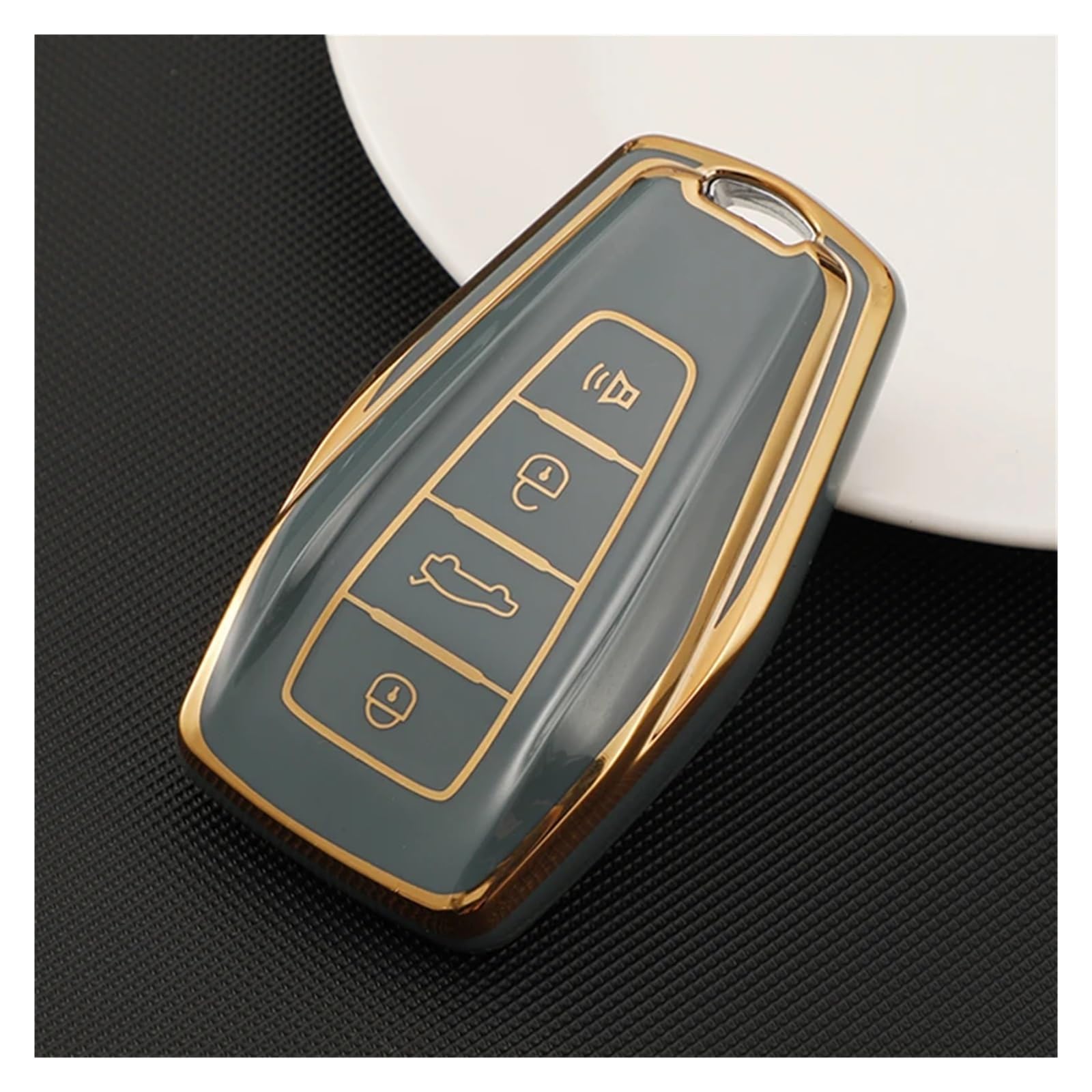 Schlüsselhülle Hülle TPU Gold Rand Auto Fernbedienung 4Taste Schlüssel Volle Abdeckung Shell Fob Fall Tasche Halter Für Proton X50 X 50 Schlüssel Schutz Zubehör(Style B Gray) von SIBOUOU