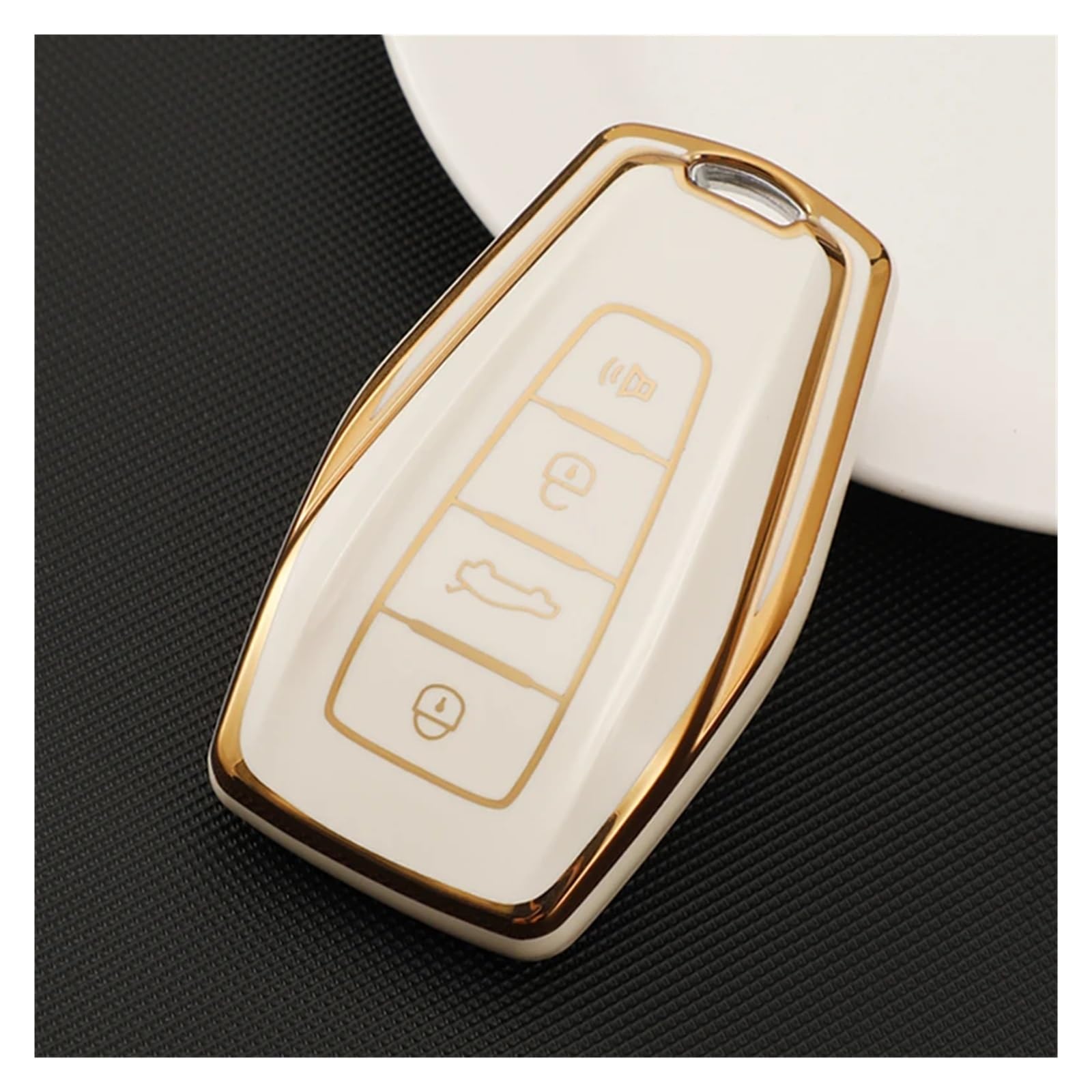 Schlüsselhülle Hülle TPU Gold Rand Auto Fernbedienung 4Taste Schlüssel Volle Abdeckung Shell Fob Fall Tasche Halter Für Proton X50 X 50 Schlüssel Schutz Zubehör(Style B White) von SIBOUOU
