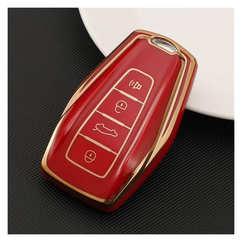 Schlüsselhülle Hülle TPU Gold Rand Auto Fernbedienung 4Taste Schlüssel Volle Abdeckung Shell Fob Fall Tasche Halter Für Proton X50 X 50 Schlüssel Schutz Zubehör(Style B red) von SIBOUOU