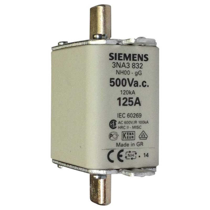 3NA3 832 | 3NA3832 | SIEMENS LV HRC FUSE ELEMENT, NH00, IN: 125 A, GG, UN AC: 500 V, UN DC: 250 V, FRONT INDICATOR, LIVE von SIEMENS