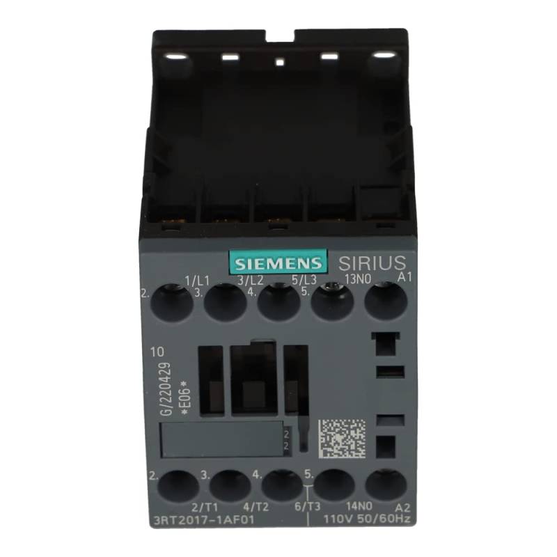 3RT2017-1AF01 | SIEMENS CONTACTOR, AC-3 12A, 5.5KW/400V 1NO, 110VAC, 50/60HZ 3-POLE, SIZE S00 SCREW TERMINAL von Siemens