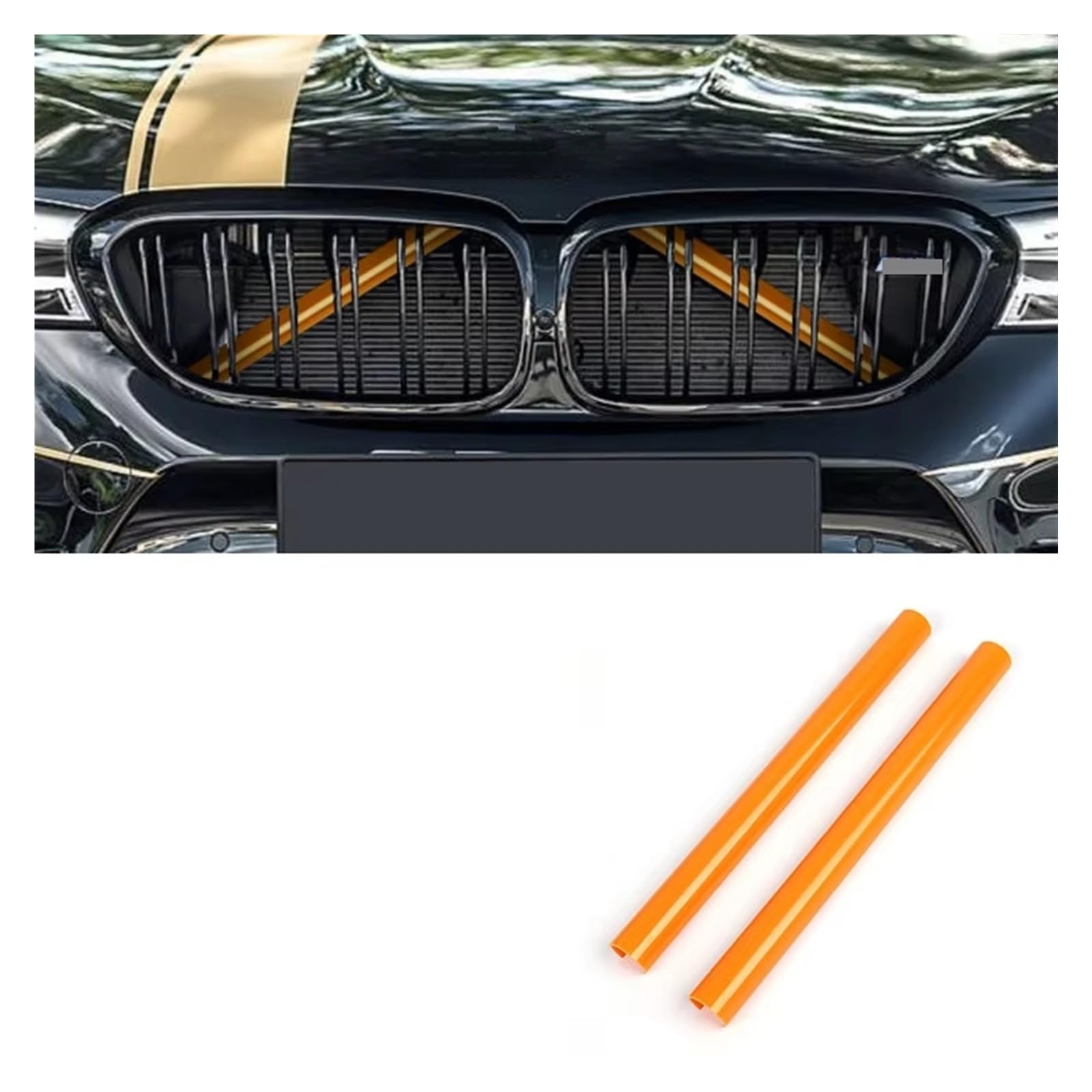 Grill Front 2-teilige Vordere Nierengitter-Abdeckungsrahmenverkleidung Für E60 E61 E65 E66 E85 F44 F52 Kühlerunterstützungsaufkleber Autozubehör Kühlergrill(Orange 2 Piece) von SIFUSM