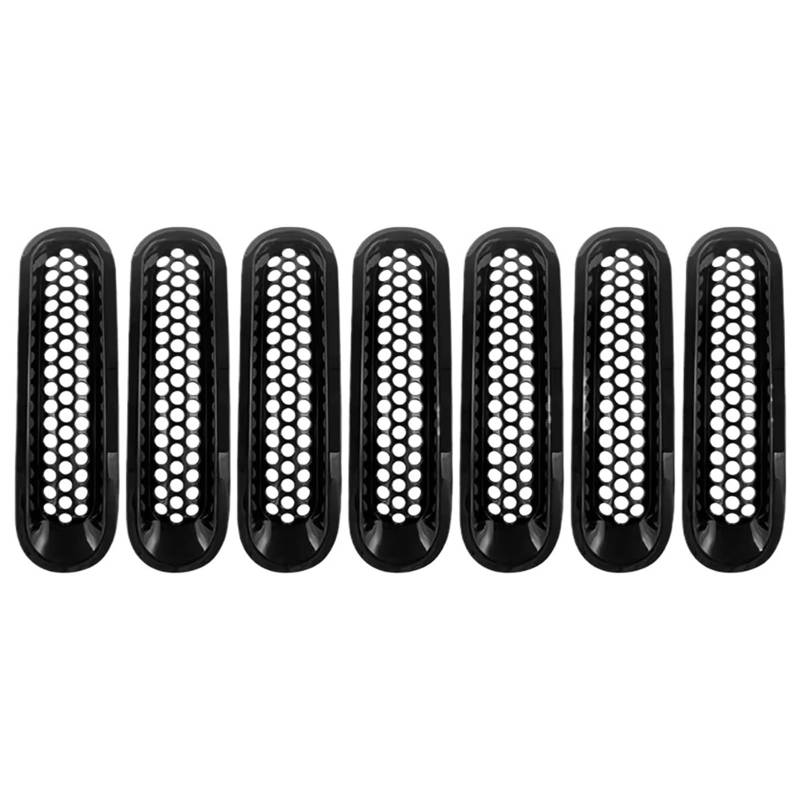 Grill Front 7-teilige Glänzende Schwarze Frontgrill-Einlage, Netzverkleidung, Grillabdeckung Für Jeep JK Für Wrangler 2007–2017, Außenzubehör Kühlergrill von SIFUSM