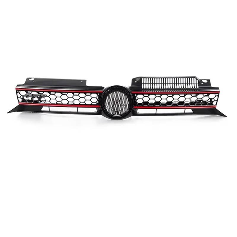 Grill Front Für VW Für Golf 6 MK6 2009 2010 2011 2012 2013 Honeycomb Mesh Auto Vorderen Stoßfänger Kühlergrill Für GTI Stil Center Racing Grill Kühlergrill(Red Line) von SIFUSM
