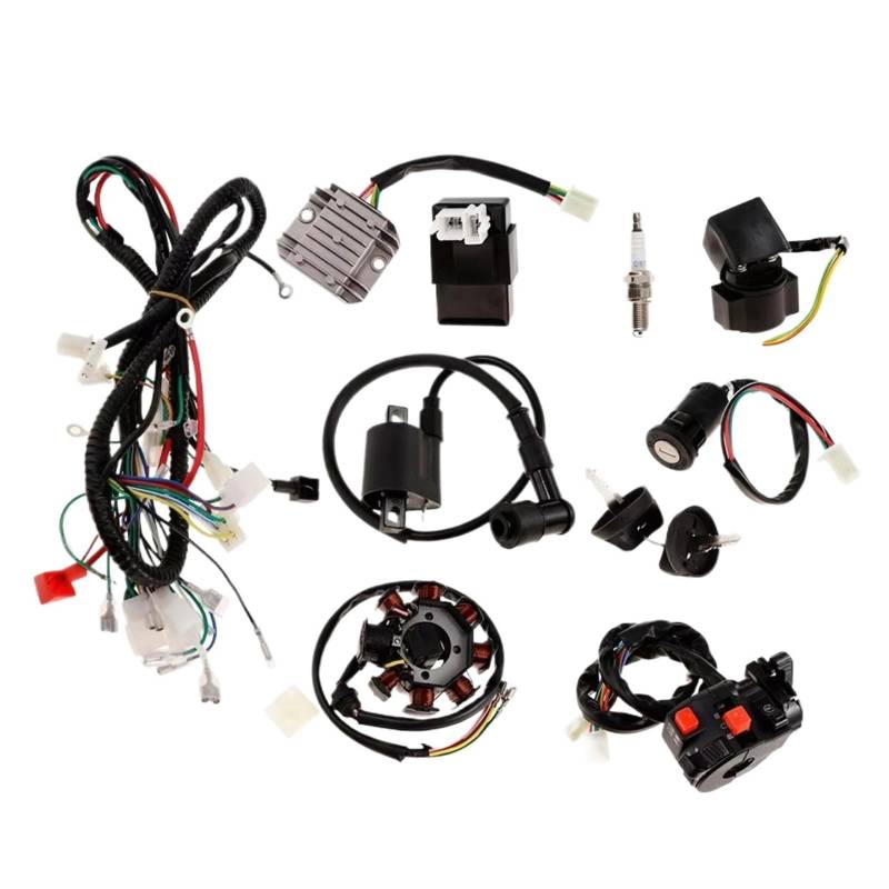 Motorrad Zündungen 1 Set Kabelbaum Webstuhl CDI Zündspule Zündkerze Schlüssel Schalter Für 150cc 250cc ATV Dirt Bike Stator Motor Zündspule von SIFUSM