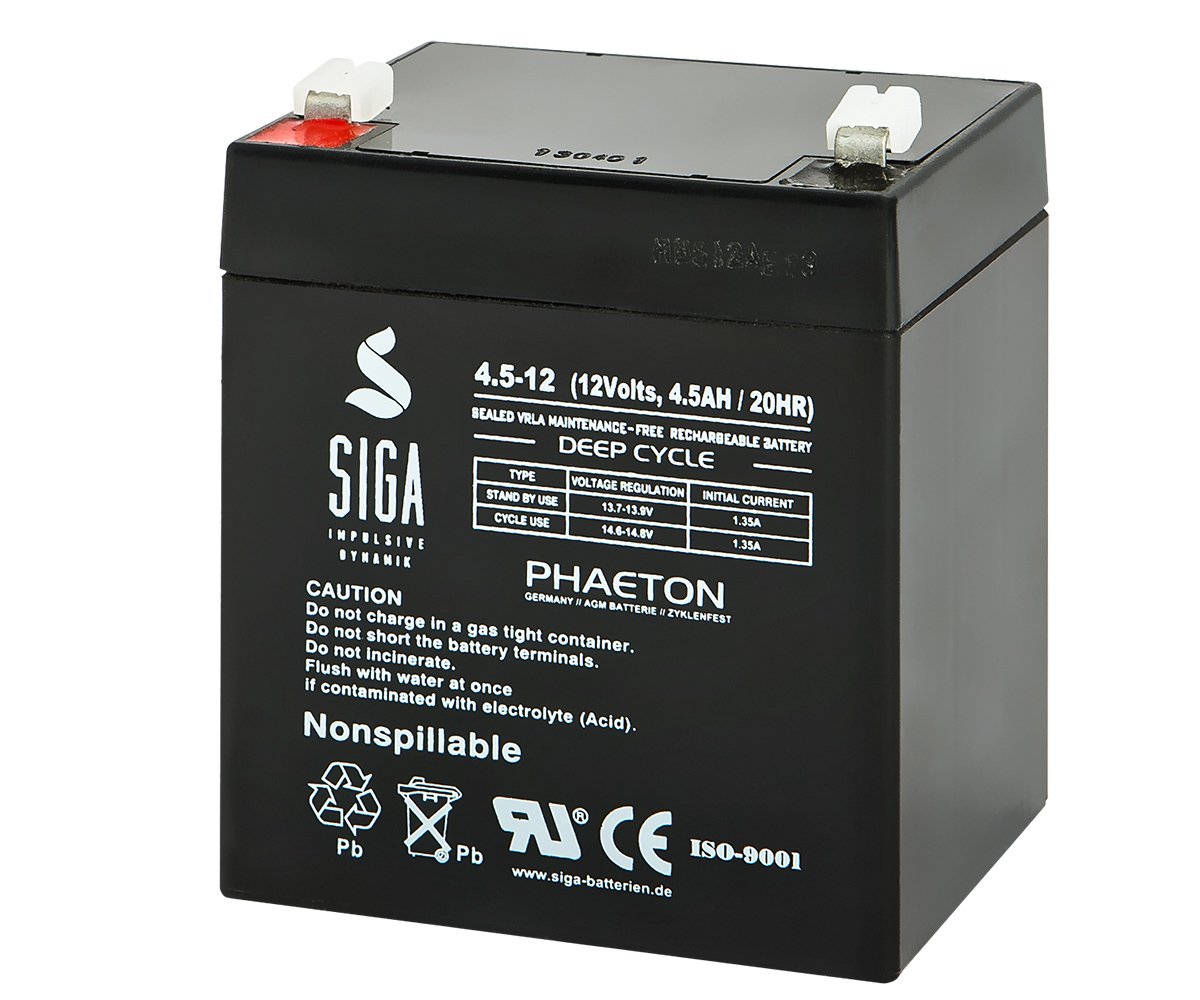 4.5AH 12V AKKU AGM Gel Batterie Elektro Scooter USV NOTSTROM APC12 Volt BLEIAKKU von SIGA IMPULSIVE DYNAMIK
