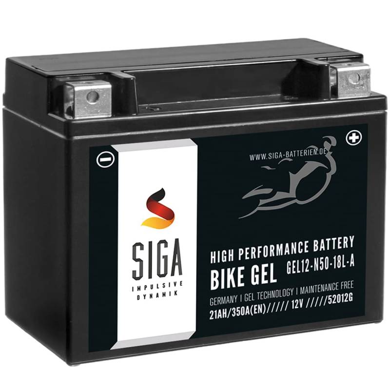 SIGA BIKE GEL Y50-N18L-A Motorradbatterie 12V 21Ah 350A/EN Gel12-N50-18L-A GEL Batterie 12V doppelte Lebensdauer entspricht C50-N18L-A, Y50N18L-A2, 52012 vorgeladen auslaufsicher wartungsfrei von SIGA IMPULSIVE DYNAMIK