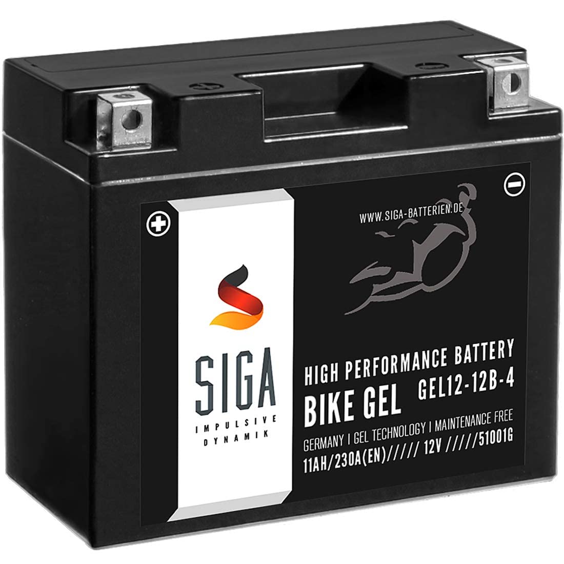 SIGA GEL Motorradbatterie 12V 11Ah 230A/EN GEL Batterie YT12-B4 GEL12-12B-4 YT12B-BS GT12-B4 FT12B-4 51001 von SIGA IMPULSIVE DYNAMIK