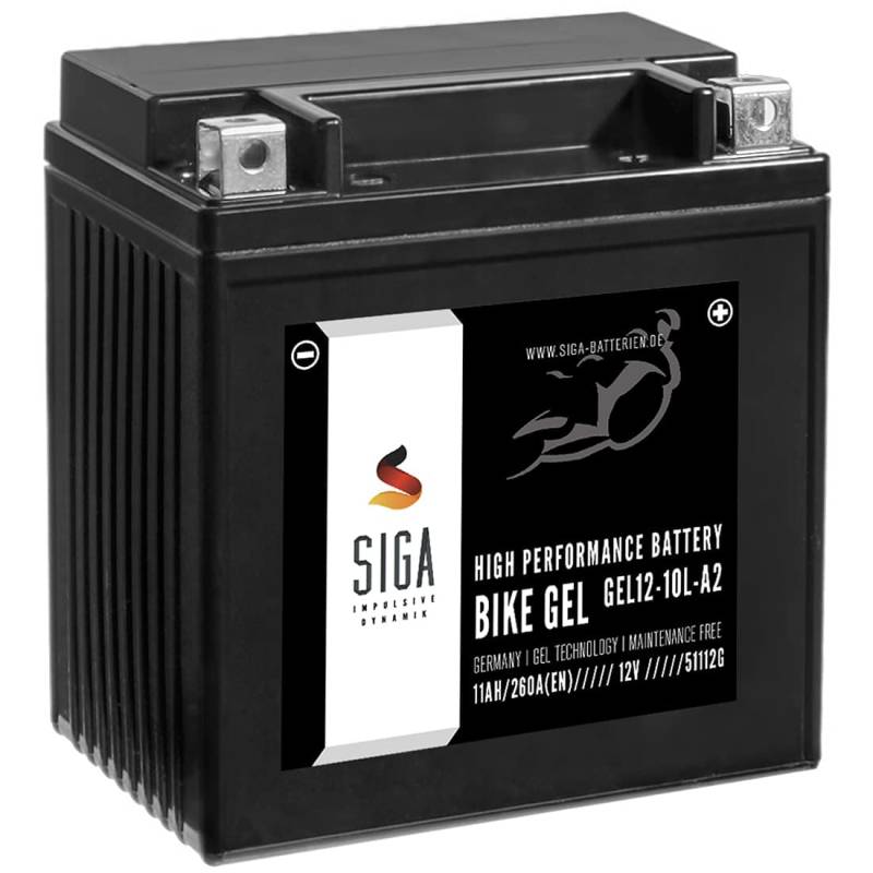 SIGA GEL Motorradbatterie 12V 11Ah 260A/EN GEL Batterie YB10L-A2 GEL12-10L-A2 YB10L-B YB10L-BS 12N10-3B 51112 von SIGA IMPULSIVE DYNAMIK