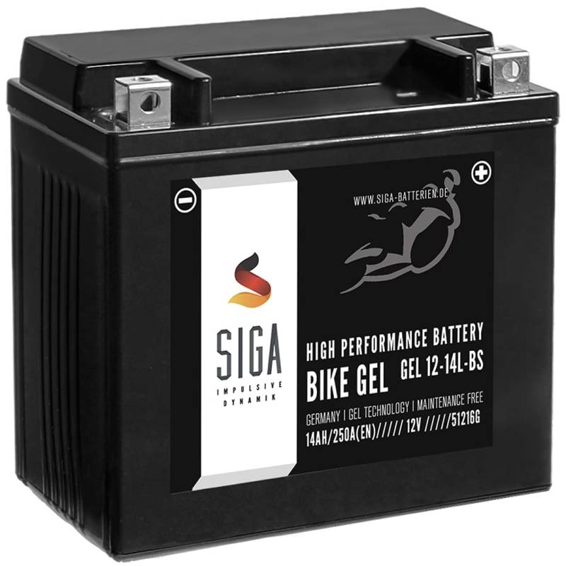 SIGA GEL Motorradbatterie 12V 14Ah 250A/EN Batterie YTX14L-BS GTX14L-BS GEL12-14L-BS 65958-04A HVT3 von SIGA IMPULSIVE DYNAMIK