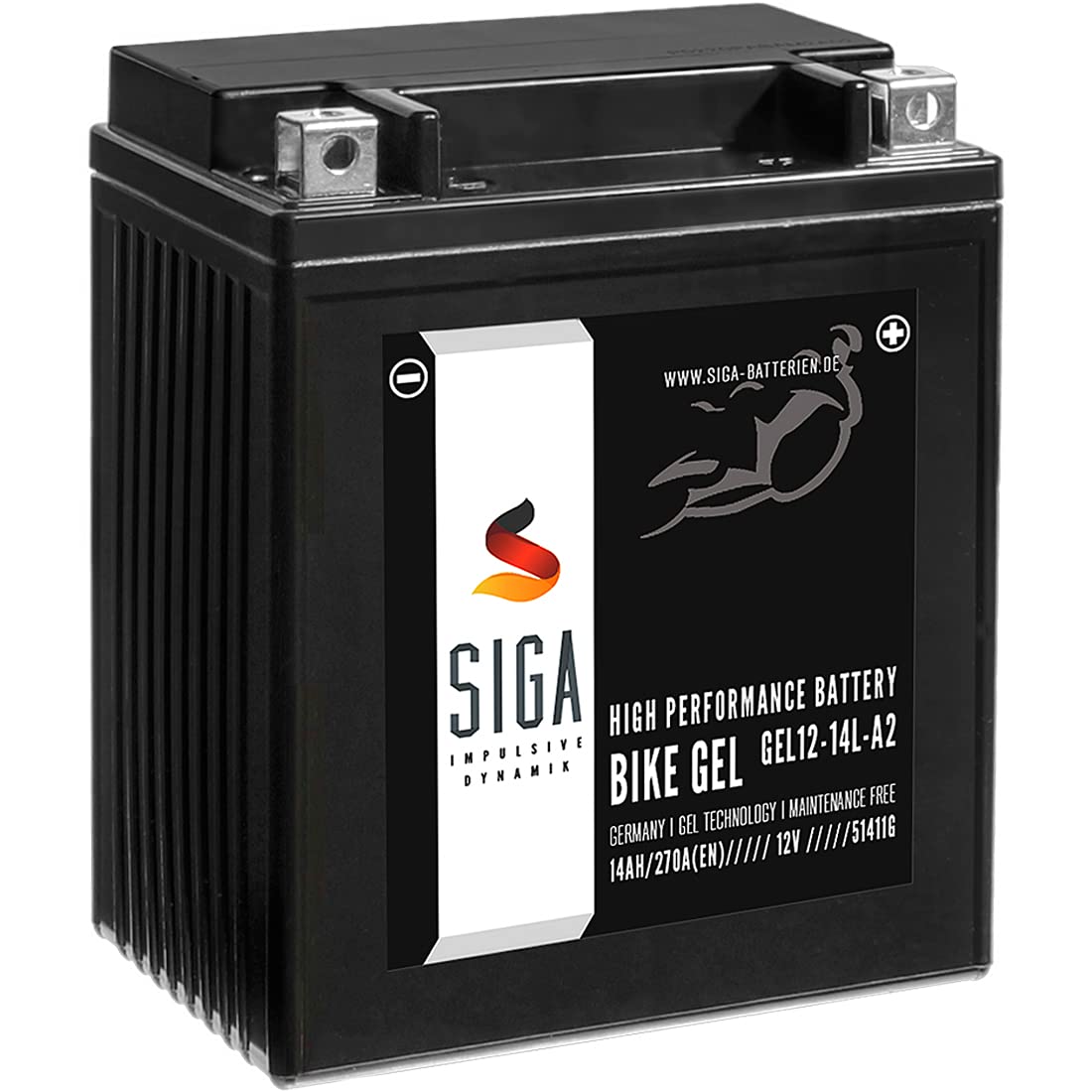 SIGA GEL Motorradbatterie 12V 14Ah 270A/EN GEL Batterie YB14L-A2 GEL12-14L-A2 CB14L-A2 12N14-3A 51411 von SIGA IMPULSIVE DYNAMIK