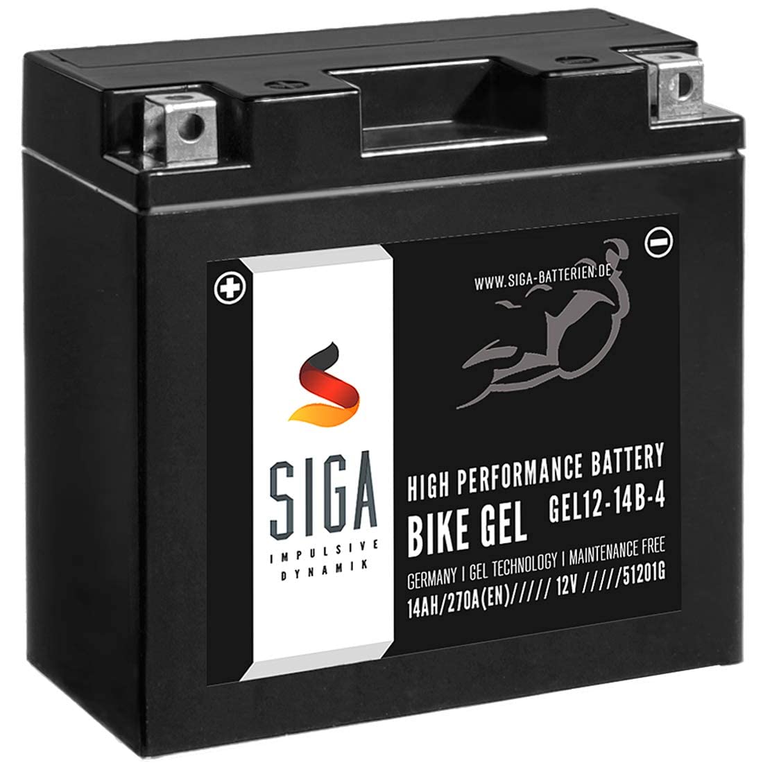 SIGA GEL Motorradbatterie 12V 14Ah 270A/EN GEL Batterie YT14B-4 GEL12-14B-4 GTZ14B-4 YT14B-BS 51201 51221 von SIGA IMPULSIVE DYNAMIK