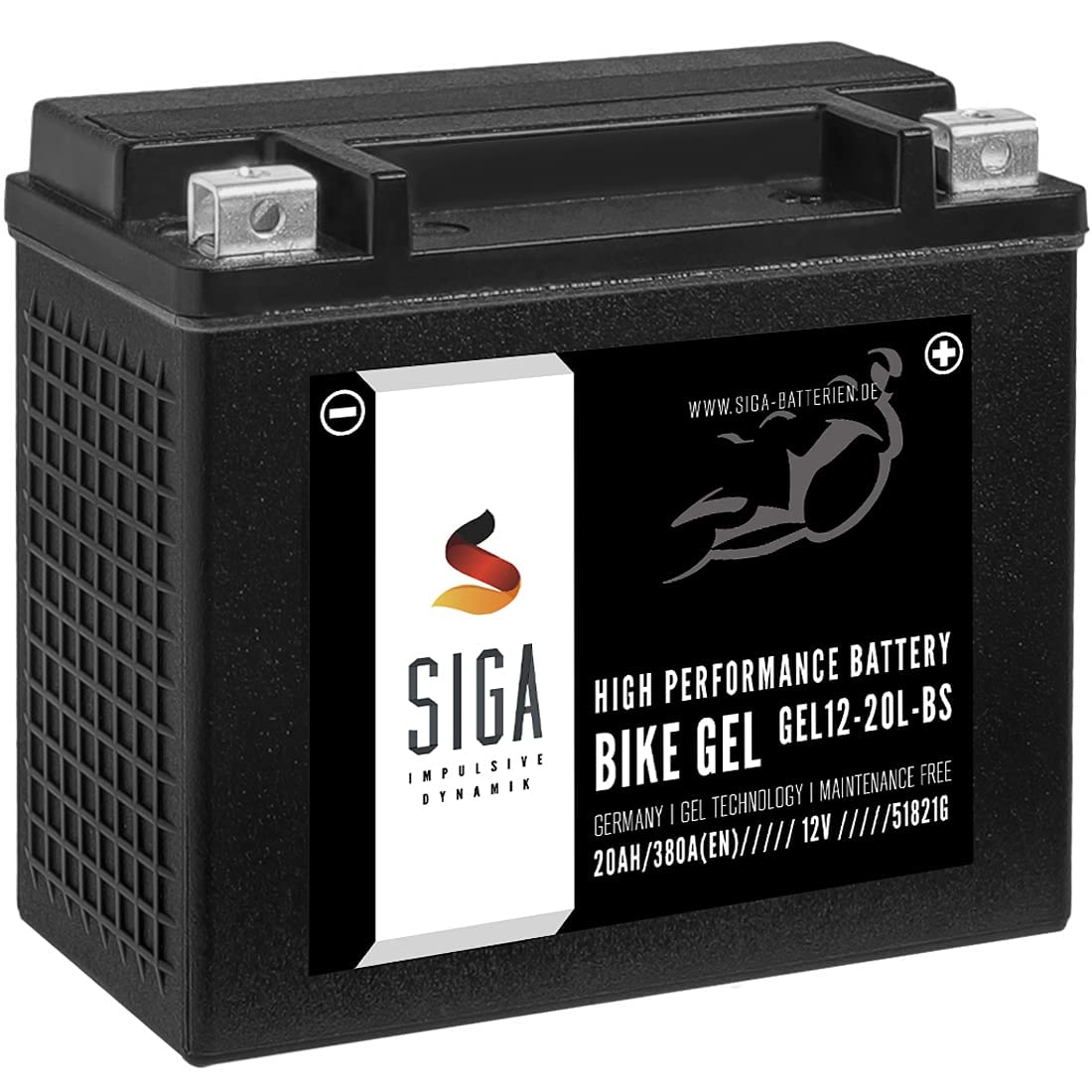 SIGA GEL Motorradbatterie 12V 20Ah 380A/EN GEL Batterie YTX20L-BS GEL12-20L-BS YTX20L-4 HVT-01 von SIGA IMPULSIVE DYNAMIK