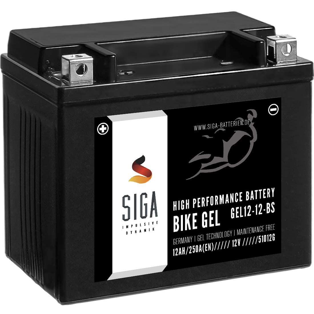 SIGA GEL Motorradbatterie 12V 12Ah 250A/EN GEL Batterie YTX12-BS GEL12-12-BS YTX12-4 GTX12-BS ETX-12-BS 51012 von SIGA IMPULSIVE DYNAMIK