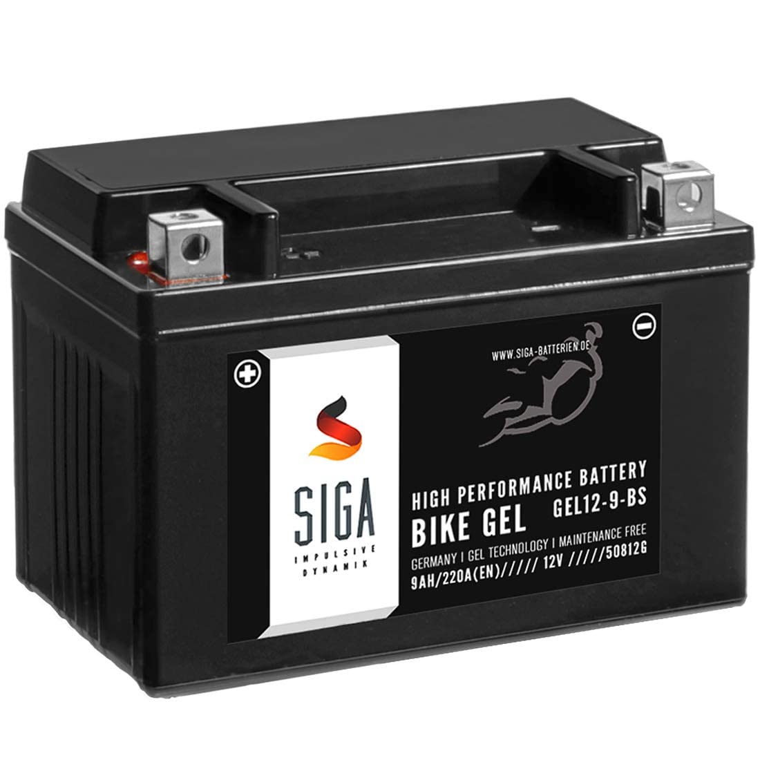 SIGA GEL Motorradbatterie 12V 9Ah 220A/EN GEL Batterie YTX9-BS GEL12-9-BS YTX9-4 GTX9-BS ETX-9-BS 50812 von SIGA IMPULSIVE DYNAMIK
