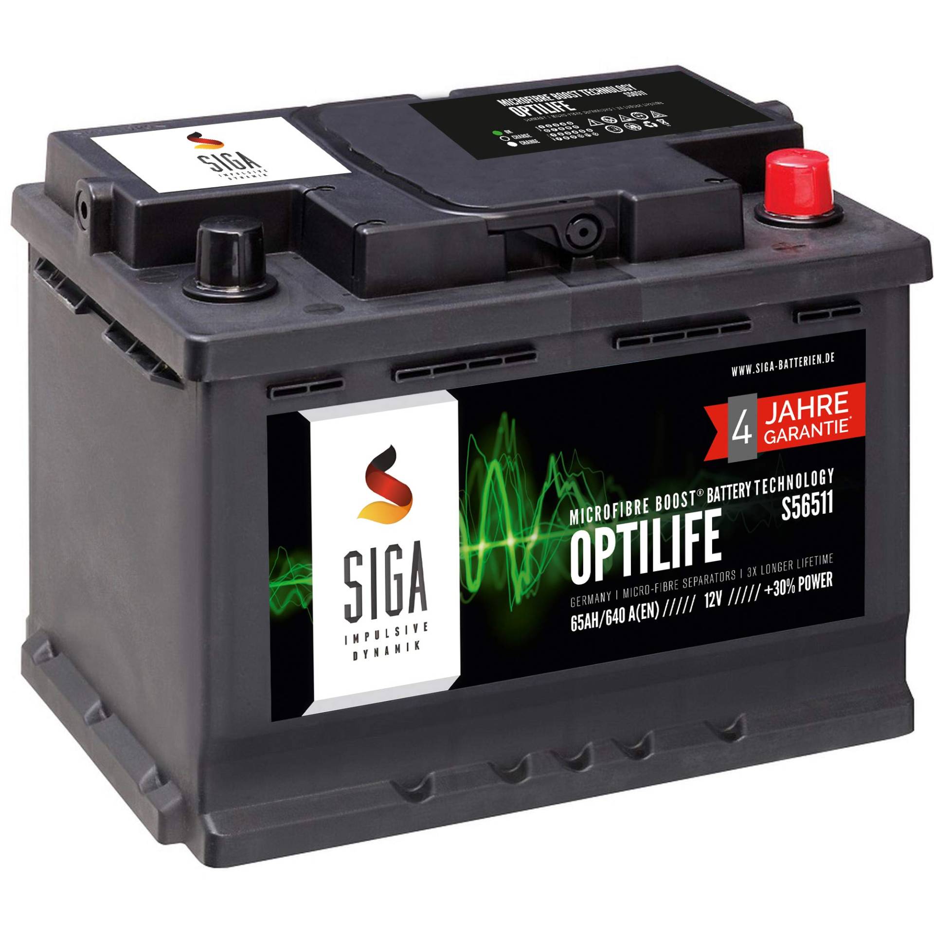 SIGA OPTILIFE Autobatterie 12V 65Ah **4 JAHRE GARANTIE** Batterie statt 60Ah 61Ah 62Ah 63Ah 64Ah von SIGA IMPULSIVE DYNAMIK