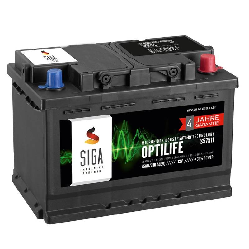 SIGA OPTILIFE Autobatterie 12V 75Ah **4 JAHRE GARANTIE** statt 70Ah 72Ah 74Ah 77Ah von SIGA IMPULSIVE DYNAMIK