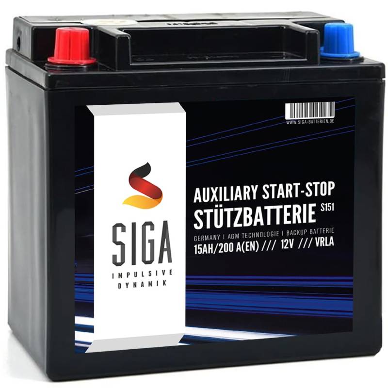 SIGA Stützbatterie 12V 12Ah AGM Batterie Backup Batterie CX23-10C655-AC 12V 15Ah 200A/EN EK151 524201 Longlife Technologie sofort einsatzbereit vorgeladen auslaufsicher wartungsfrei von SIGA IMPULSIVE DYNAMIK