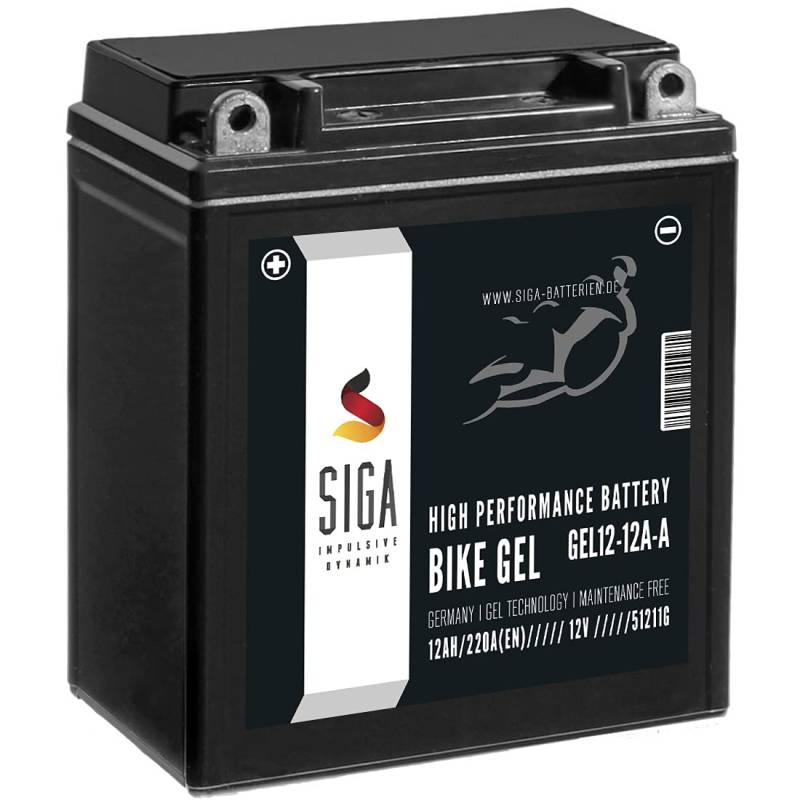SIGA YB12A-A GEL Motorradbatterie 12Ah 12V 230A/EN GEL12-12A-A enzspricht 51211 YB12A-B CB12A-A Gel Batterie 12V auslaufsicher wartungsfrei von SIGA IMPULSIVE DYNAMIK