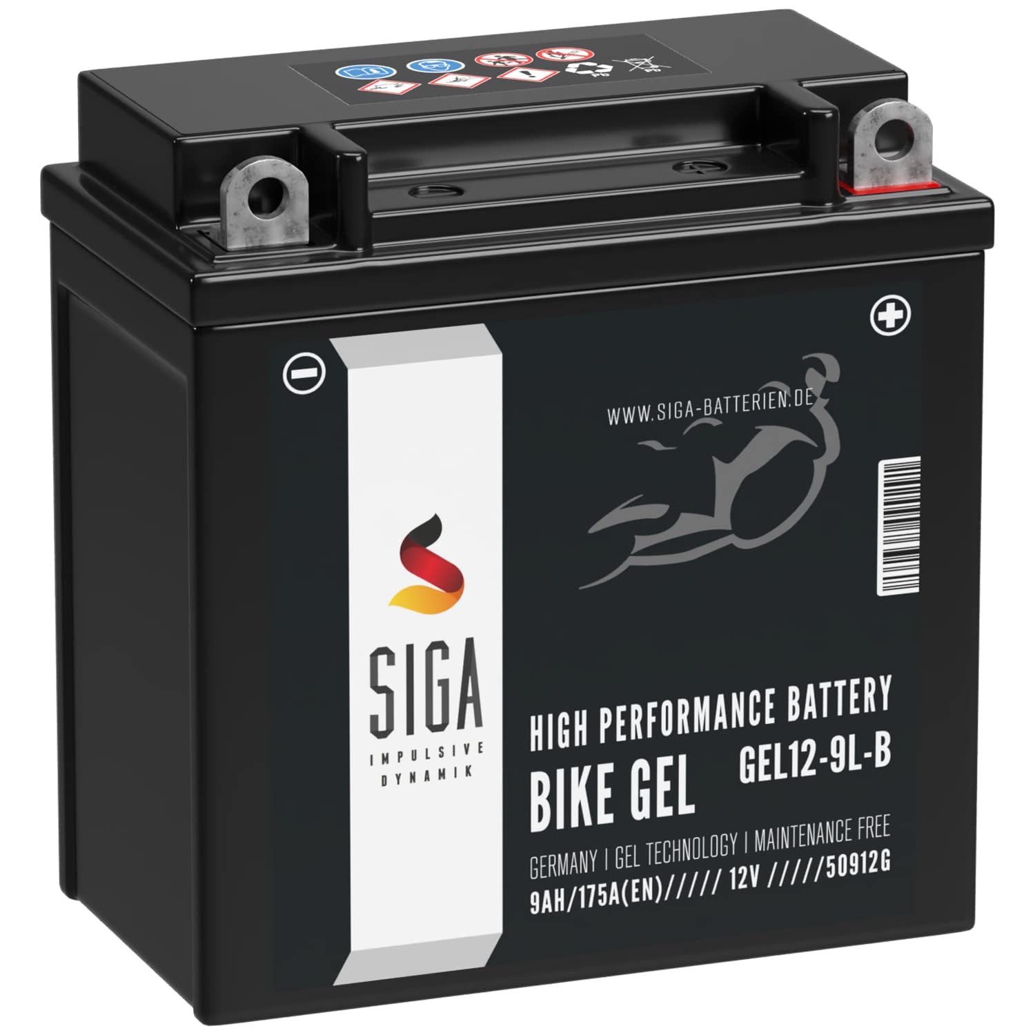 SIGA YB9L-B GEL Motorradbatterie 12V 9Ah 175A/EN GEL12-9L-B GEL Batterie 12V 50912 YB9L-A2 12N7-3B 12N9-3B auslaufsicher wartungsfrei von SIGA IMPULSIVE DYNAMIK
