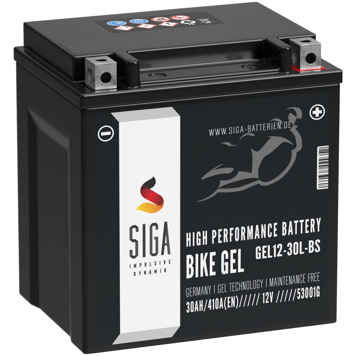 SIGA YIX30L-BS GEL Motorradbatterie 12V 30Ah 410A/EN 53001 GEL12-30L-BS GEL Batterie 12V GT30-3 YTZ30L-BS auslaufsicher wartungsfrei von SIGA IMPULSIVE DYNAMIK
