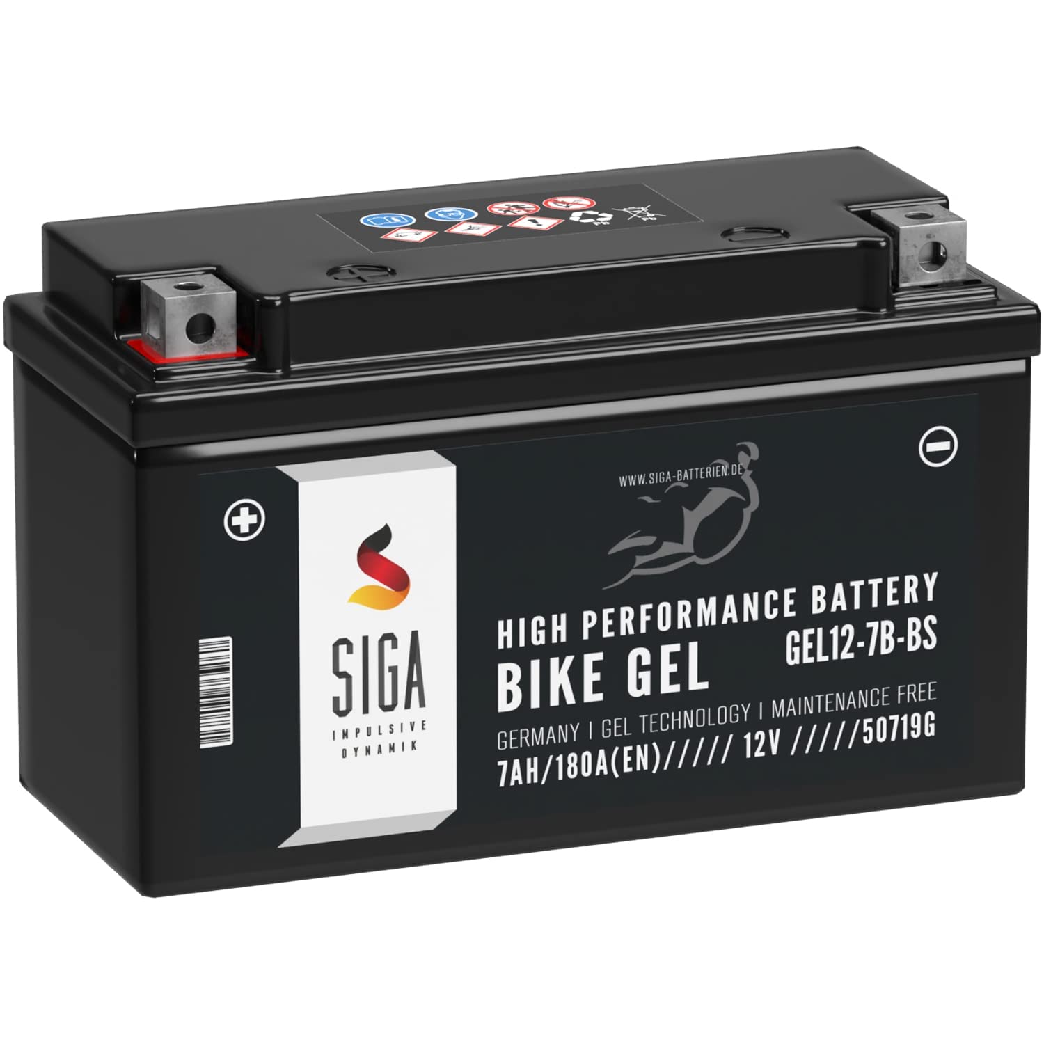 SIGA YT7B-BS Motorradbatterie GEL 7Ah 12V 180A/EN GEL12-7B-BS entspricht 50719 YT7B-4 GT7B-4 CT7B4 FT7B4 EB7B-BS 507 901 012 auslaufsicher von SIGA IMPULSIVE DYNAMIK