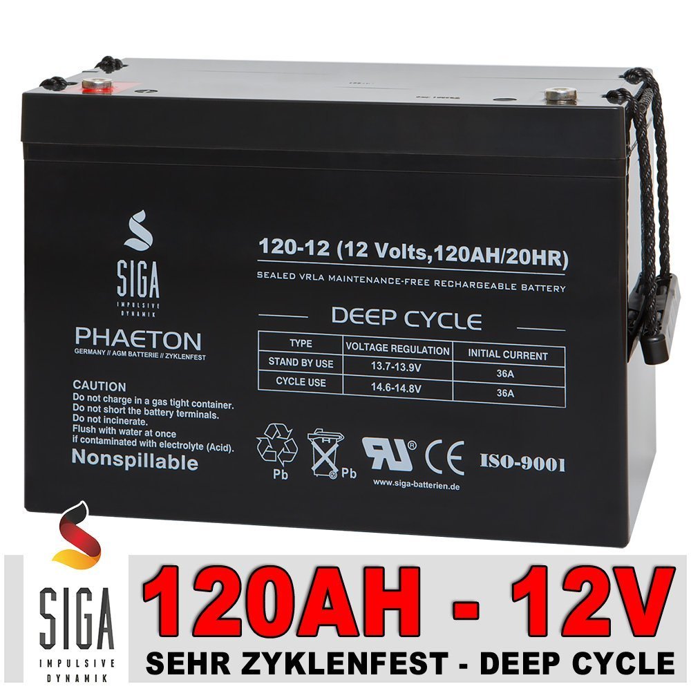 Solarakku 120Ah 12V AGM GEL Batterie Solarbatterie Wohnmobil Boot Batterie 100Ah extrem zyklenfest von SIGA IMPULSIVE DYNAMIK