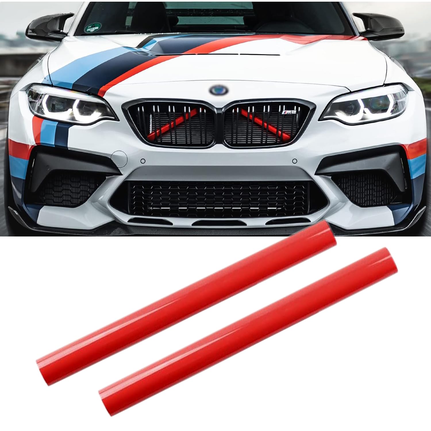 SIGANDG 2PCS Kühlergrill-Einsatz-Zierleisten, gestreift, Streifen Kühlergrill Einsätze Zierleiste, für BMW F20, F30, F21, F22, F23, F31, F32, F33, F34, F36, F40, F44（Rot） von SIGANDG