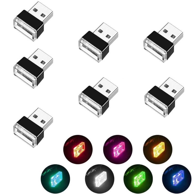 SIGANDG 7 Stück USB Auto Beleuchtung, Mini RGB Umgebungslicht, Atmosphäre Innenraum Lampe (7 Farben: Weiß, Blau, Eisblau, Lila, Grün, Gelb, Rot) von SIGANDG