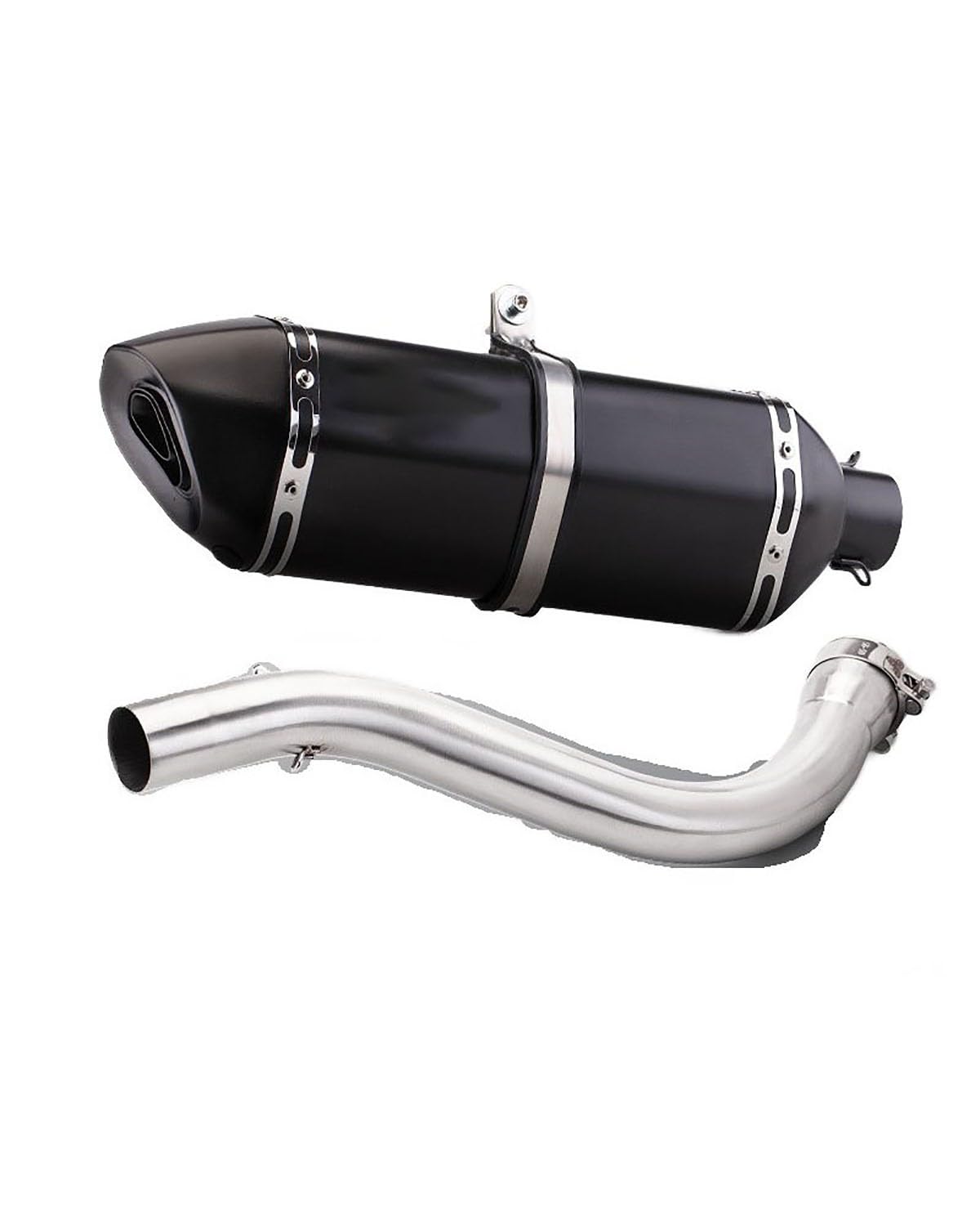 Auspuff Motorräder Für Benelli 752S Edelstahl-Trommellos-Mittelteil 470 Großes Sechseckiges Schräges Endrohr Motorrad-Auspuffanschluss(All Black Set) von SIJYG1