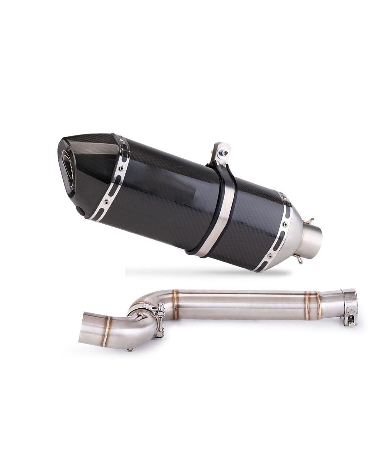 Auspuff Motorräder Für Hurricane 302 Motorrad Carbonfaser-Auspuff Edelstahl Mittelteil 470 Großes Sechseck-Endrohr Motorrad-Auspuffanschluss(Middle Section+Full Carbon Fiber) von SIJYG1