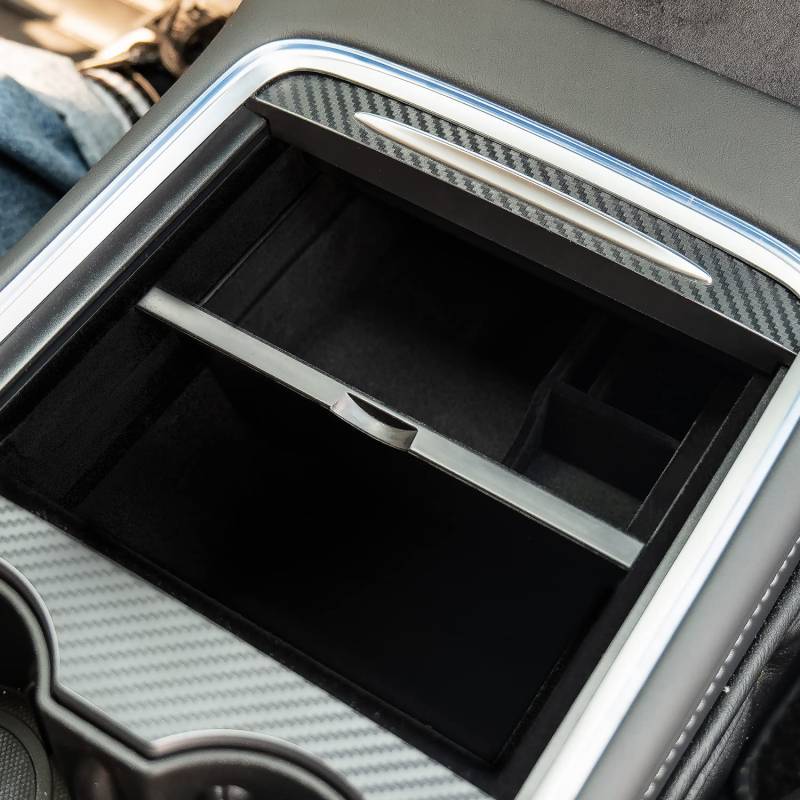 Mittelkonsole Organizer Velours für Tesla Model 3 & Y (2021-2023) Zubehör - Premium Staufach Einsatz mit Anti-Rutsch & Geräuschreduzierung - Edle Velours Optik von Sikai