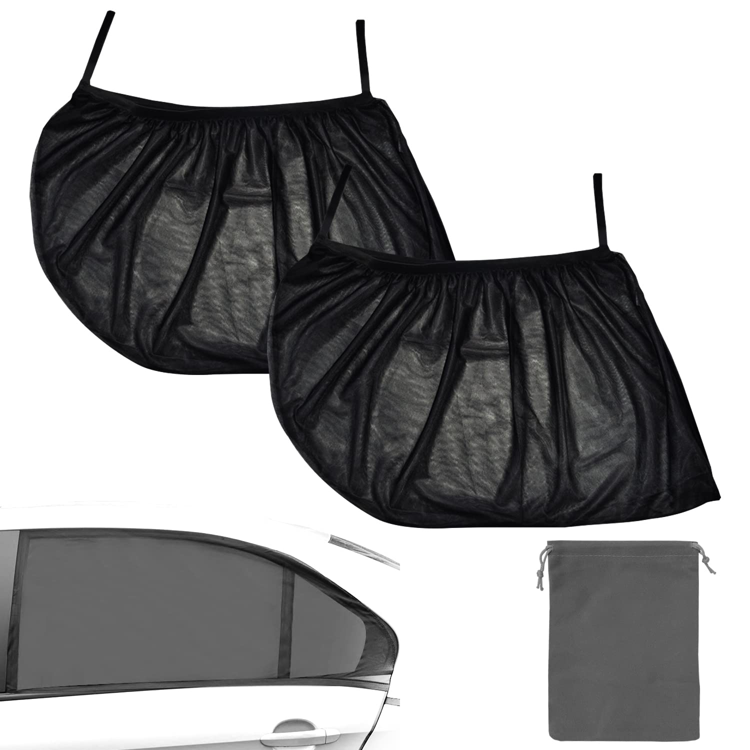 2 x Auto-Sonnenschutz mit 1 Aufbewahrungstasche, Thermoschild für Fenster, Sonnenblende, Abdeckung aus schwarzem Chiffon-Mesh, mit UV-Schutz. 2 x Auto-Sonnenschutz mit 1 Aufbewahrungstasche, Thermoschild für Fenster, Sonnenblende, Abdeckung aus schwarzem Chiffon-Mesh, mit UV-Schutz. von SIKAMARU