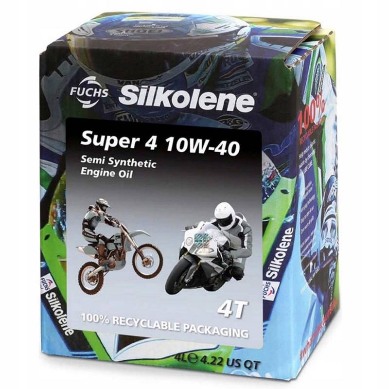 Silkolene Super 4 10W40 teilsynthetisches 4-Takt-Motorrad-Öl – 4 Liter Würfel von Silkolene