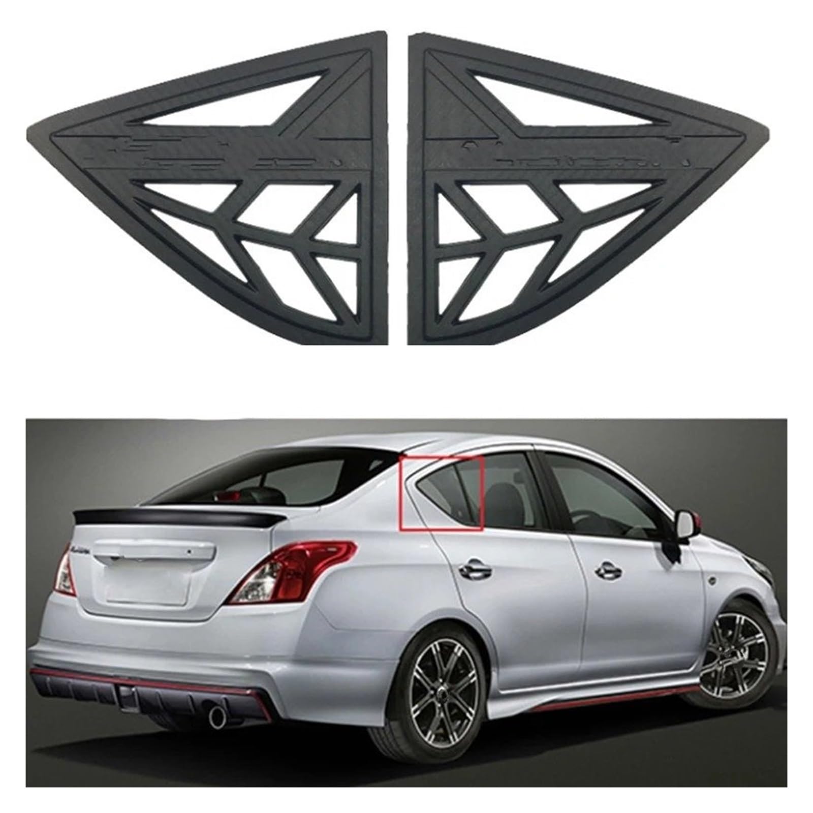 Spoiler Wing Auto Viertel Fensterläden Abdeckung Für Nissan Für Almera 2013-2020 ABS Hinten Seite Lamellen Air Vent Trim Zubehör Heckspoiler(Carbon Look) von SIMBAE