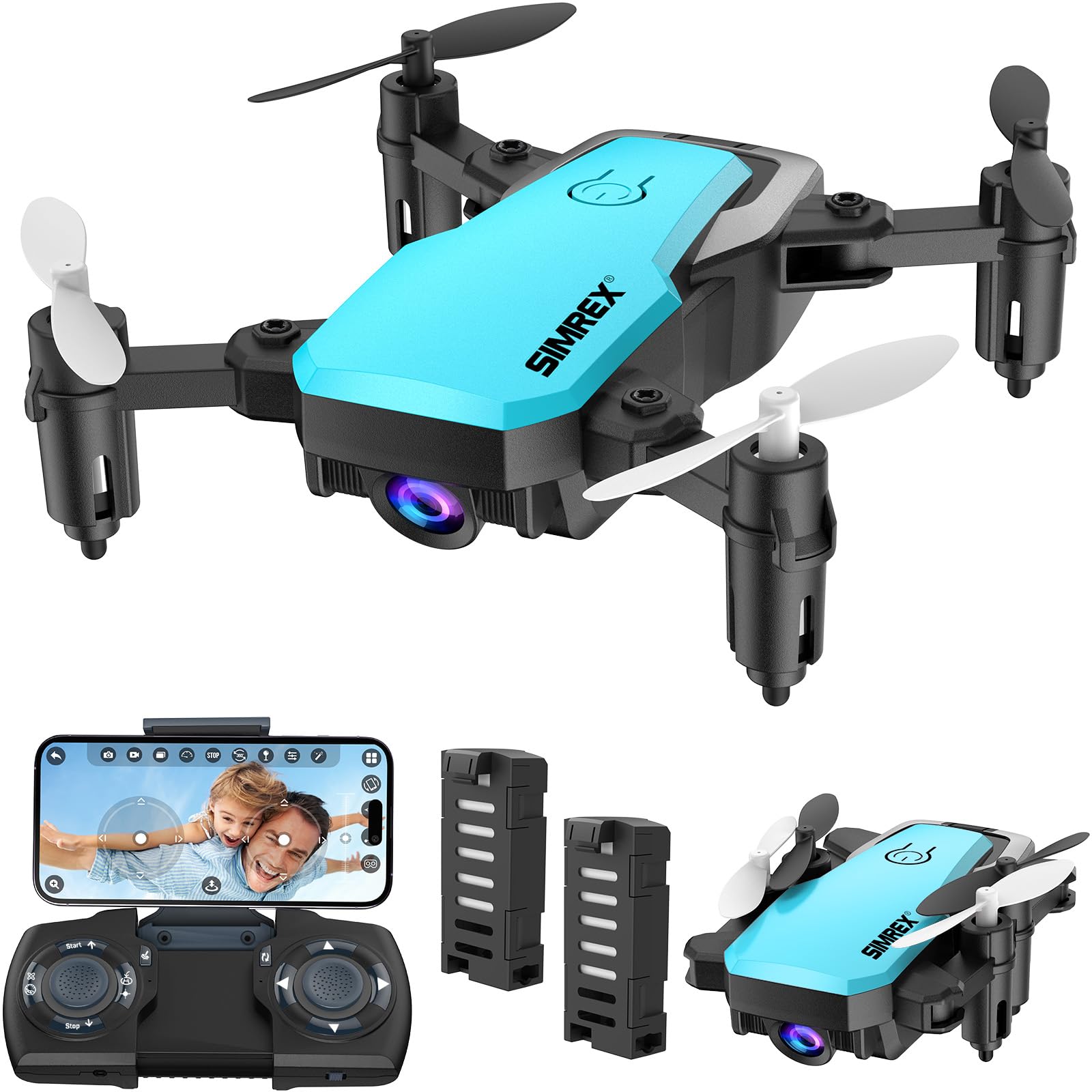SIMREX X300C Mini Drohne mit Kamera 720P HD FPV, RC Quadcopter faltbar, Höhenhaltung, 3D-Flip, Headless-Modus, Schwerkraftkontrolle und 2 Batterien, Geschenke für Kinder, Erwachsene, Anfänger, Blau von SIMREX