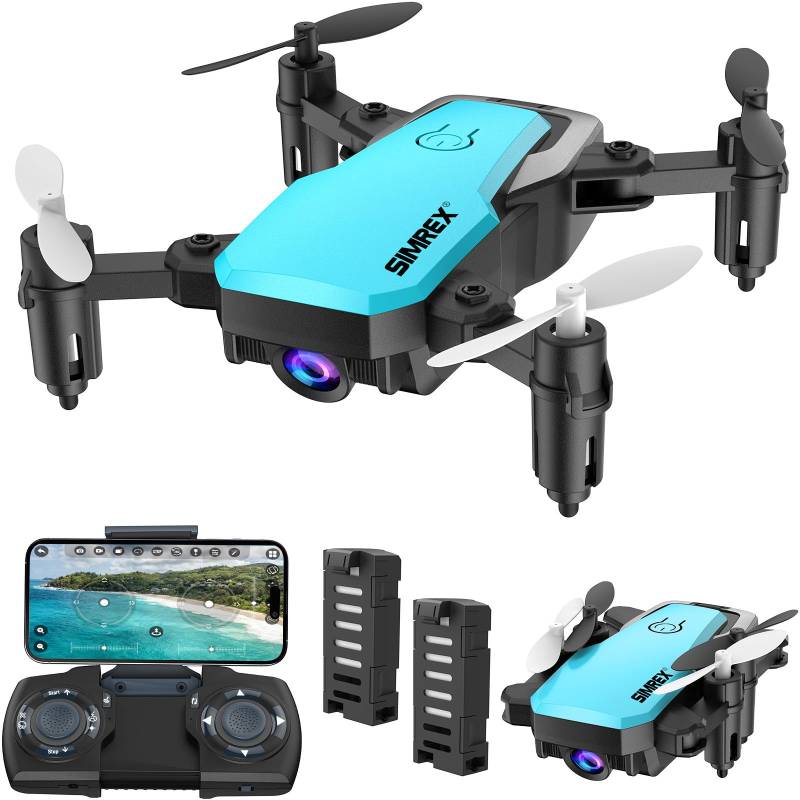 SIMREX X300C Mini Drohne mit Kamera 720P HD FPV, RC Quadcopter faltbar, Höhenhaltung, 3D-Flip, Headless-Modus, Schwerkraftkontrolle und 2 Batterien, Geschenke für Kinder, Erwachsene, Anfänger, Blau von SIMREX