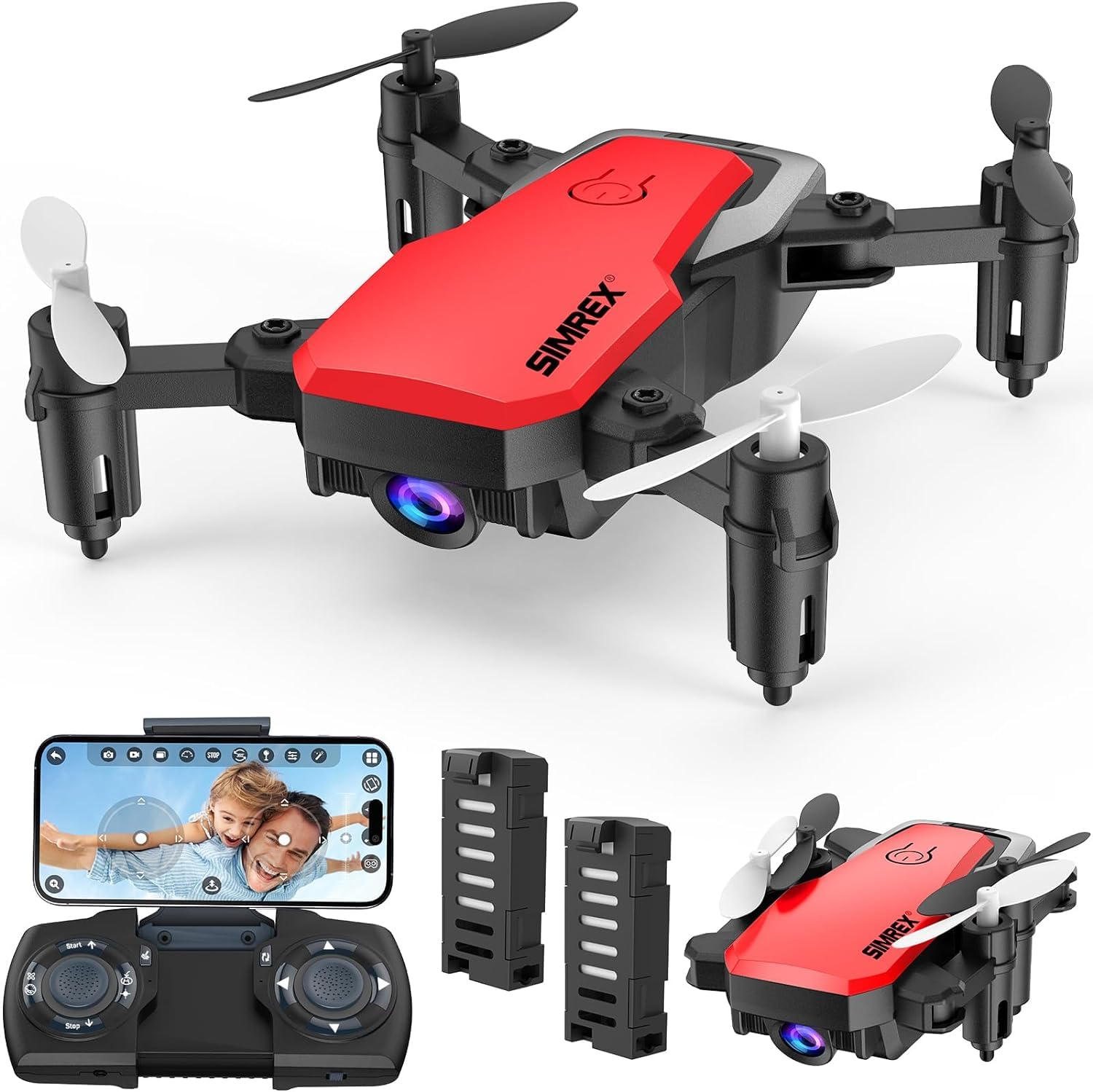 SIMREX X300C Mini Drohne mit Kamera 720P HD FPV, RC Quadcopter faltbar, Höhenhaltung, 3D-Flip, Headless-Modus, Schwerkraftkontrolle und 2 Batterien, Geschenke für Kinder, Erwachsene, Anfänger, Rot von SIMREX