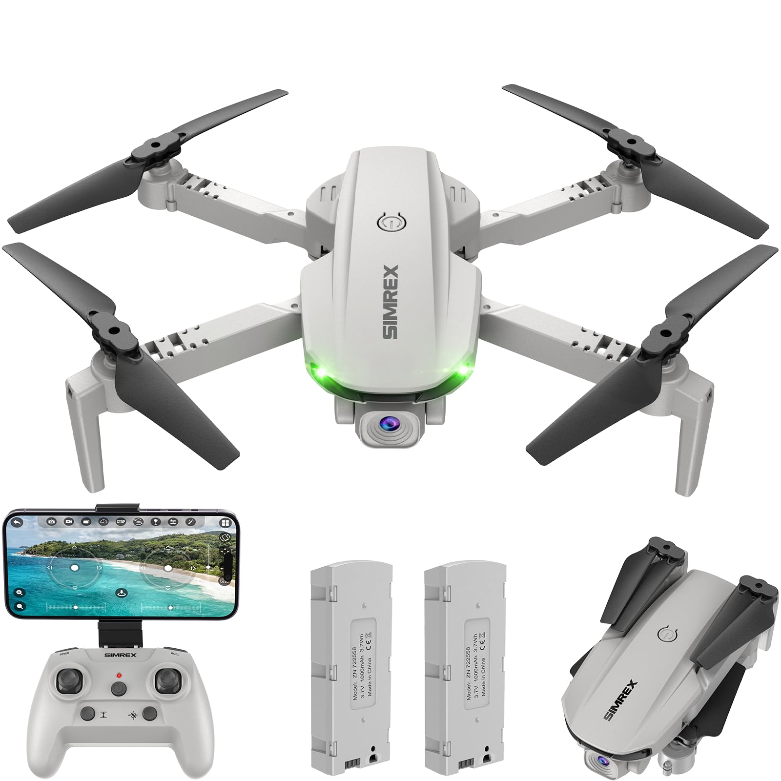 SIMREX X800 Drohne mit Kamera 1080P, RC Quadcopter Drohne mit Höhenhalt, Drohne mit einem Schlüssel Start, Wegpunkt Fliegen, Auto-Follow, 3D Flip, Fernbedienung Drohne für Kinder und Erwachsene, Grau SIMREX X800 Drohne mit Kamera 1080P, RC Quadcopter Drohne mit Höhenhalt, Drohne mit einem Schlüssel Start, Wegpunkt Fliegen, Auto-Follow, 3D Flip, Fernbedienung Drohne für Kinder und Erwachsene, Grau von SIMREX