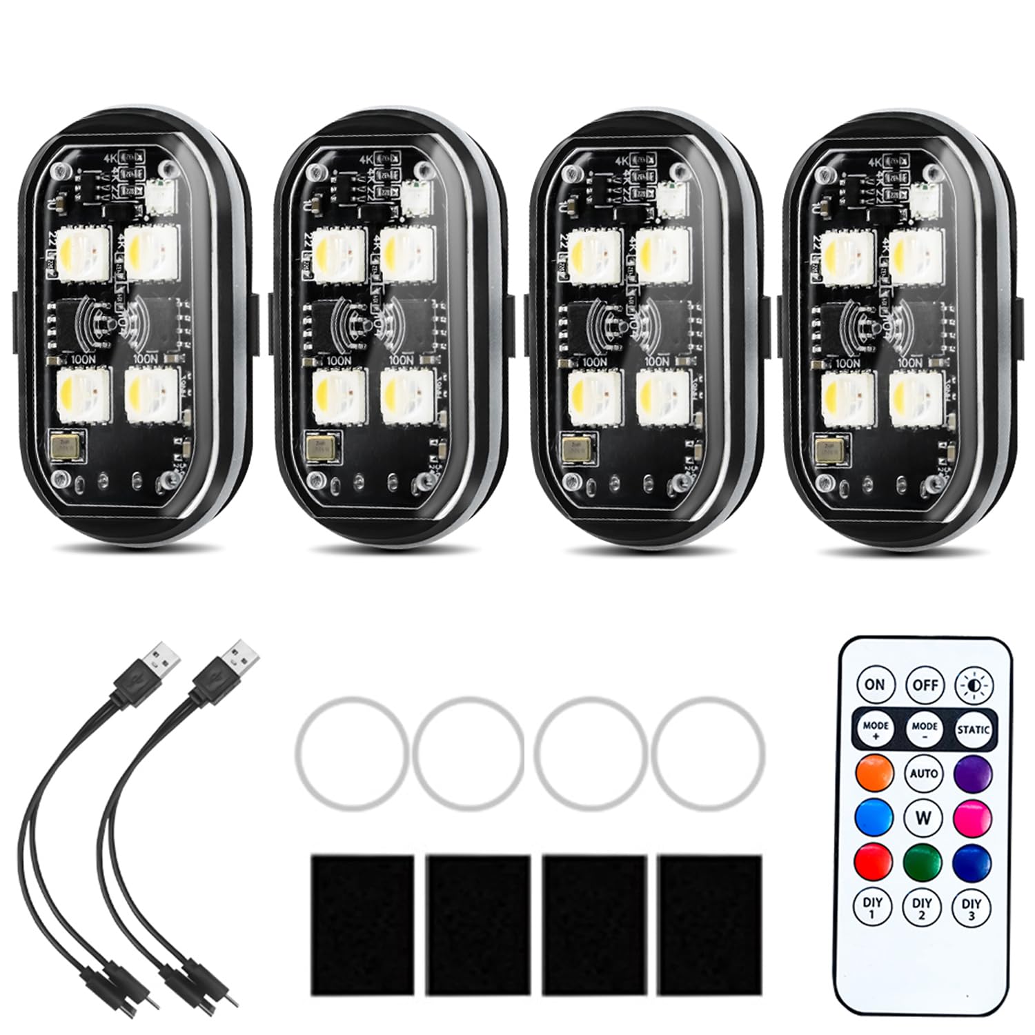 4 Stück Kabellose LED Lichter Autos, 8 Farben Wasserdicht Auto Antikollisionslichter mit Fernbedienung, Strobe Drone Light, Fluglicht für Auto, Motorrad, Drohne, Fahrrad, LKW 4 Stück Kabellose LED Lichter Autos, 8 Farben Wasserdicht Auto Antikollisionslichter mit Fernbedienung, Strobe Drone Light, Fluglicht für Auto, Motorrad, Drohne, Fahrrad, LKW von SINZUX