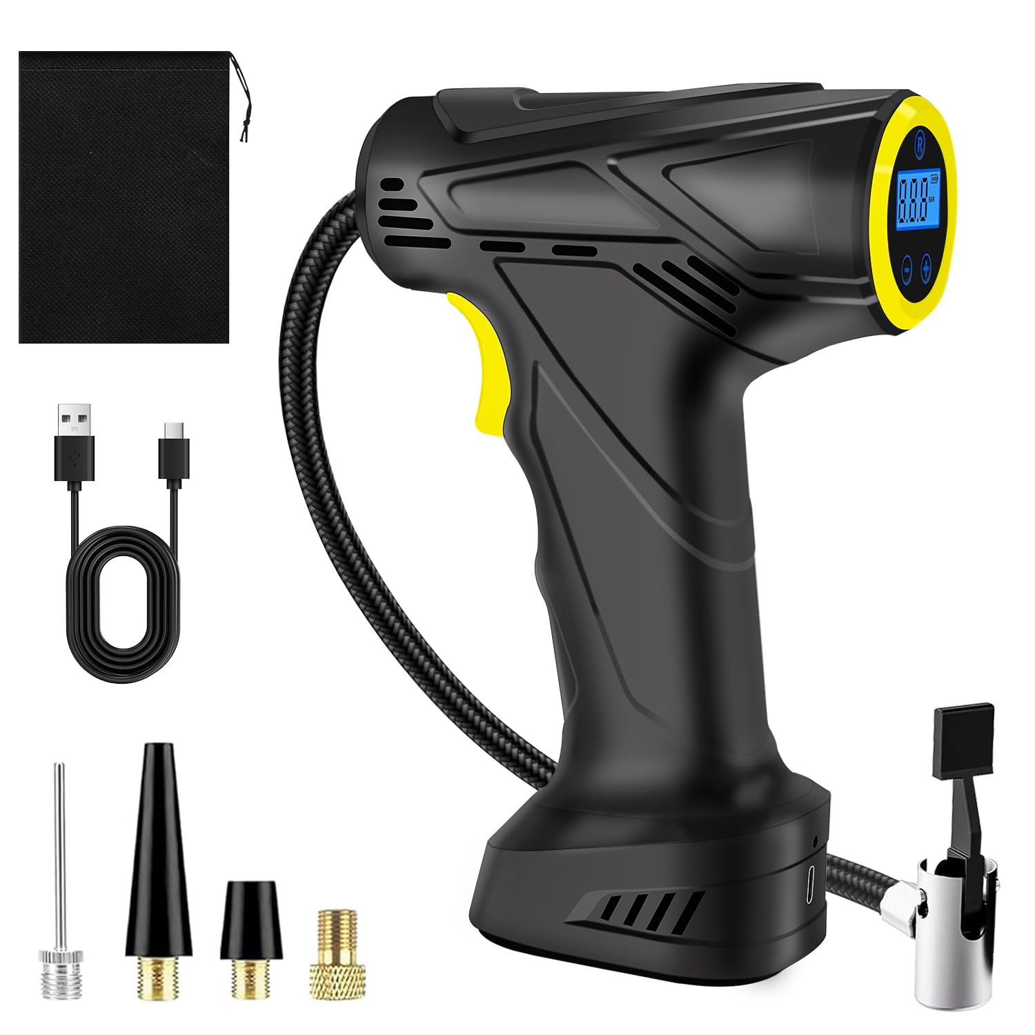 SINZUX Kabelloser Elektrische Luftpumpe,Tragbare Kompressor 6000mAh, Akku Fahrradpumpe mit alle Ventile, LED-Licht, Mini Autoreifen Pumpe Luftkompressor für Fahrrad, Auto, Motorrad, Bälle SINZUX Kabelloser Elektrische Luftpumpe,Tragbare Kompressor 6000mAh, Akku Fahrradpumpe mit alle Ventile, LED-Licht, Mini Autoreifen Pumpe Luftkompressor für Fahrrad, Auto, Motorrad, Bälle von SINZUX