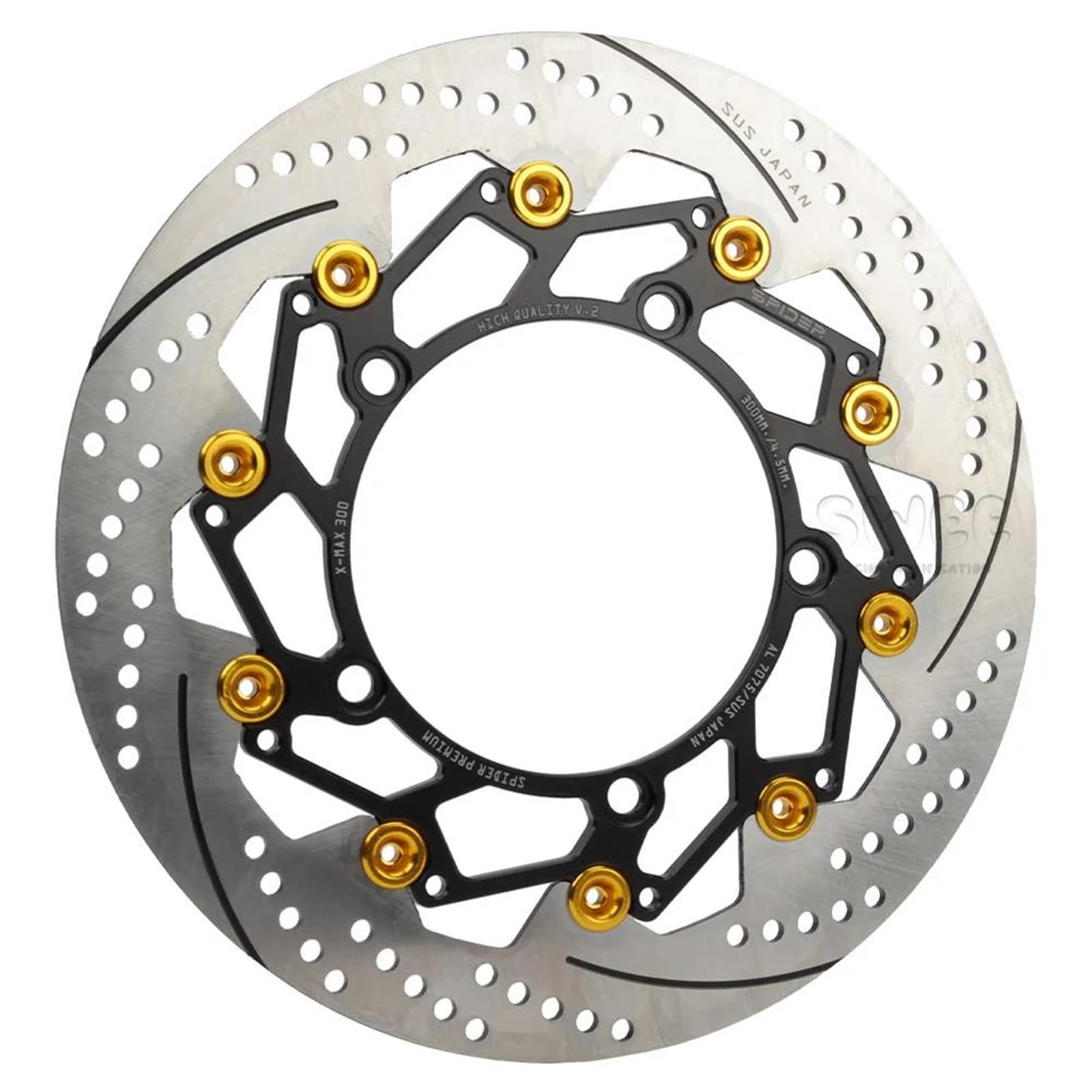 Motorrad Bremsscheiben Für Yamaha Für Xmax300 Vorderrad Modifizierte Schwimmende Bremsscheibe Bremssattel Transfercode 300MM Schwimmende Bremsscheibe Motorradbremsscheibe(Gold) von SISAWUEU