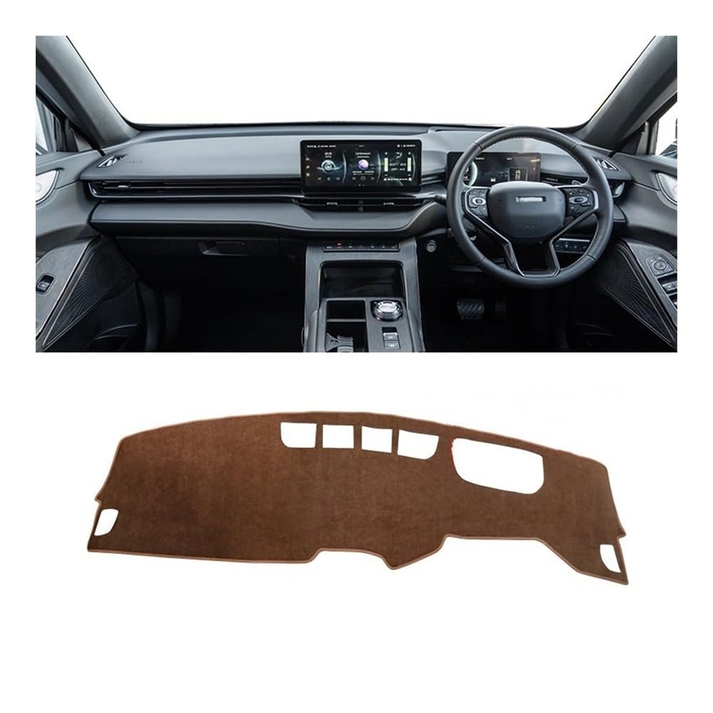 SISIFEIER Auto Armaturenbretter Abdeckung Für Haval H6 3. Generation 2021 2022 2023 2024 PHEV Auto Armaturenbrettabdeckung Armaturenbrettmatte Sonnenschutz rutschfeste Unterlage(B RHD Brown) von SISIFEIER