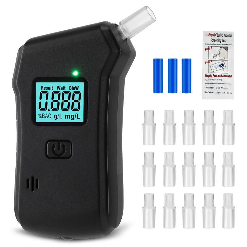 Promillemessgerät Alkoholtester Polizeigenau Alkoholmessgerät Alkomat Alcohol Tester Alkohol Promilletester Breathalyzer Alkotester Atemalkoholtester Promille Messgerät LCD + Alkoholtester Einweg von SIUHEN