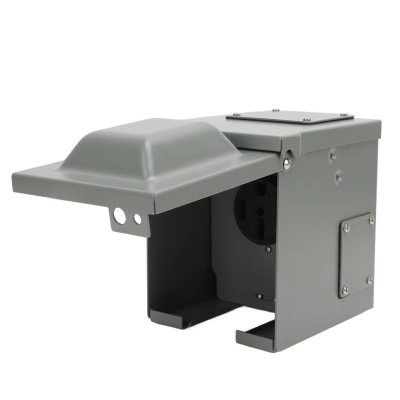 SIXRUN Geschlossener RV-Außenstecker, 50-A-RV-Steckdosenkasten für NEMA 14-50R-Stecker, Abschließbares Panel, Doppelspannungsunterstützung, mit Versiegelter Struktur, Geeignet für von SIXRUN