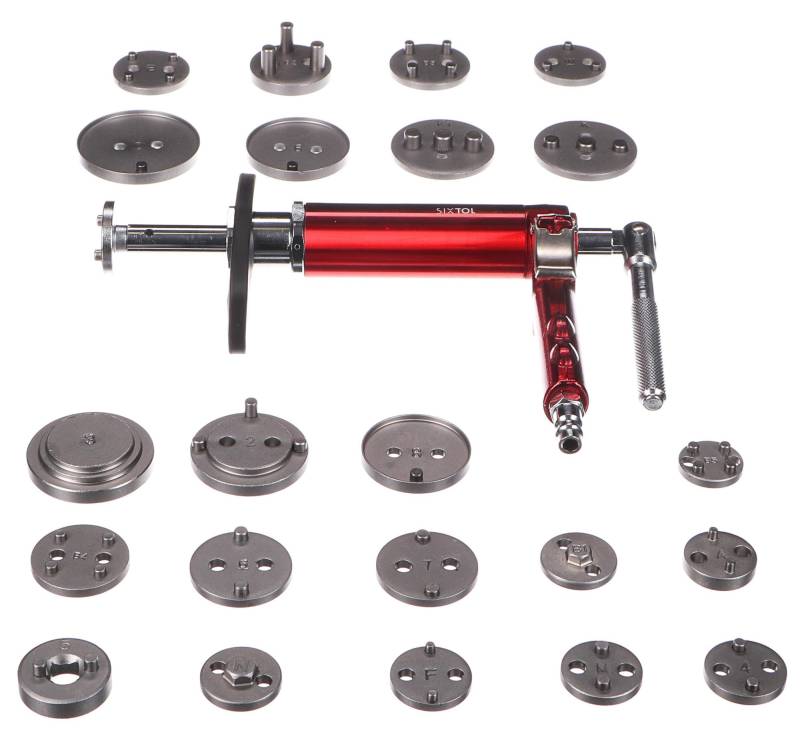 SIXTOL Mechanic Brake Set PNEU 23 Pneumatisches Bremskolben-Rückstellwerkzeug | 23-teilig Set | Auto-Werkzeug | Bremskolbenrücksteller von SIXTOL