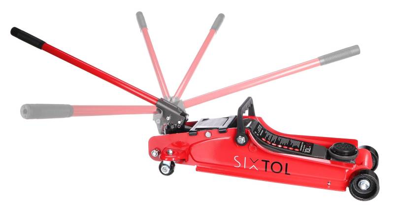 SIXTOL SX Jack 2,5T 360 | Niedrigprofil-Hydraulikwagenheber | 2,5 Tonnen | 360° drehbare Stange | Sportwagen | Kompakt | Stahlkonstruktion, Rot von SIXTOL